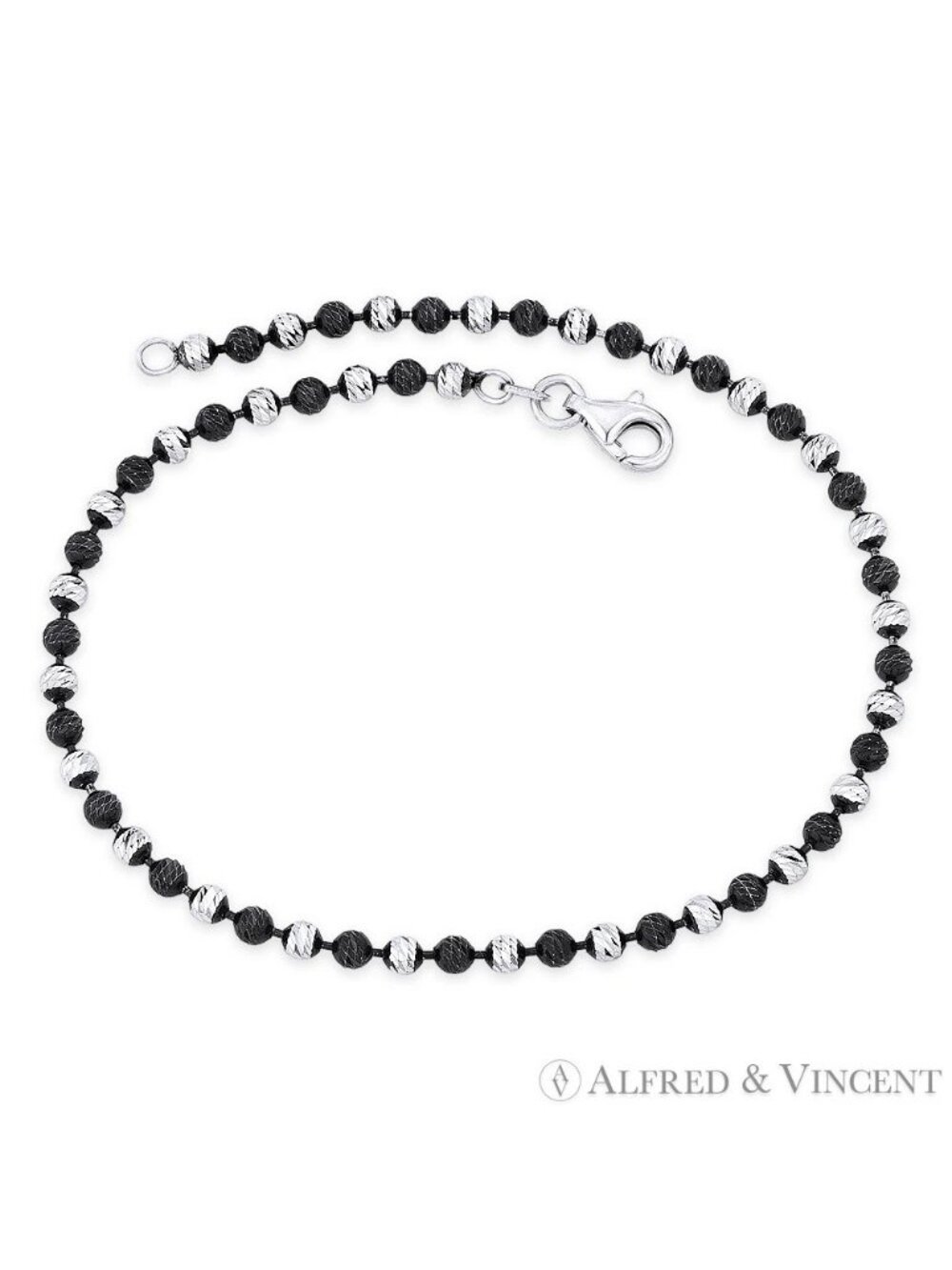 3mm Catena Ball Bead Italy .925 Sterling Silver Black Rhodium PVD Chain Bracelet